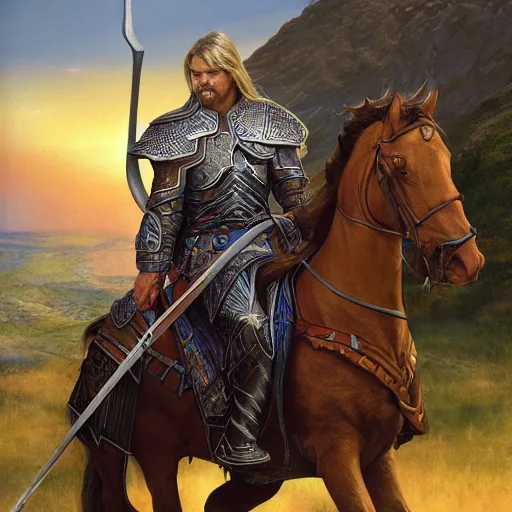 Image similar to noble prince rider Éomer of Rohan by Mark Brooks, Donato Giancola, Victor Nizovtsev, Scarlett Hooft, Graafland, Chris Moore