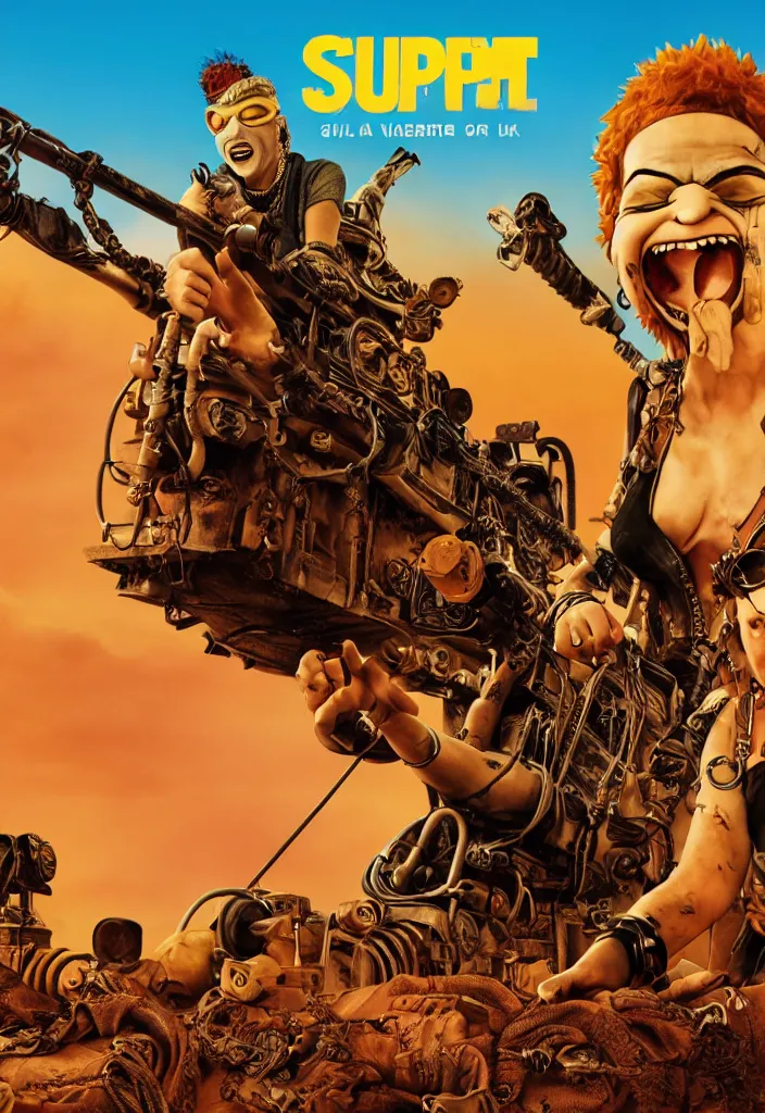 Image similar to Lisa Simpson in Fury Road movie poster, borderlands 4k render