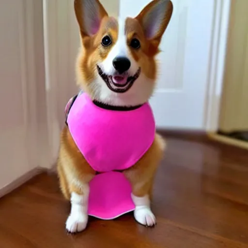 Image similar to a corgi wearing a pink dress