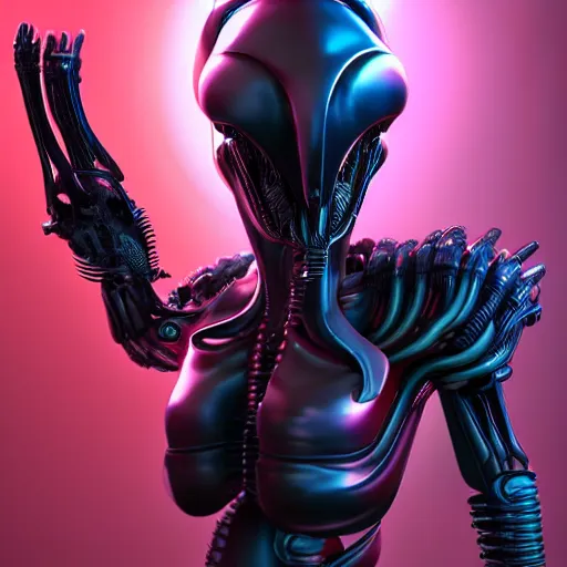 Image similar to futuristic cyberpunk alien xenomorh queen robot concept, highly detailed, photorealistic shot, bright studio setting, studio lighting, crisp quality and light reflections, unreal engine 5 quality render