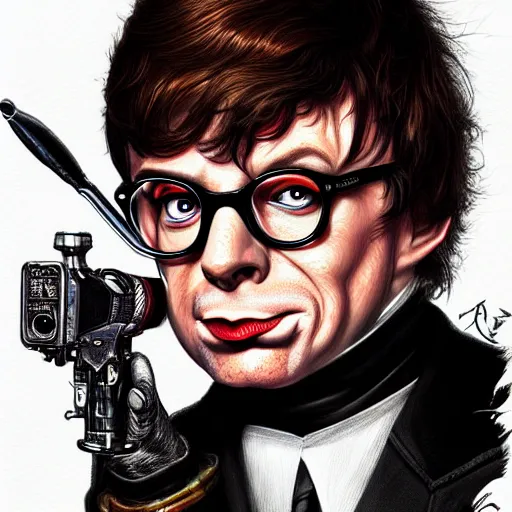 Image similar to Portrait of Austin Powers, fantasy, horror, intricate, highly detailed, digital painting, trending on artstation, sharp focus, illustration, style of Stanley Artgerm