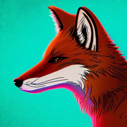 Prompt: digital fox, retrowave palette, highly detailed, anatomically correct vulpine, synth feel, fluffy face, ear floof, portrait, flowing fur, super realism, accurate animal imagery, 4 k digital art