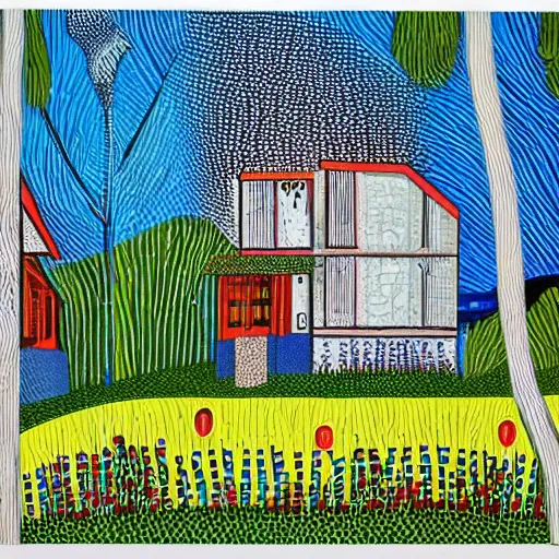 Prompt: The Haunted House on the Hill by Howard Arkley.