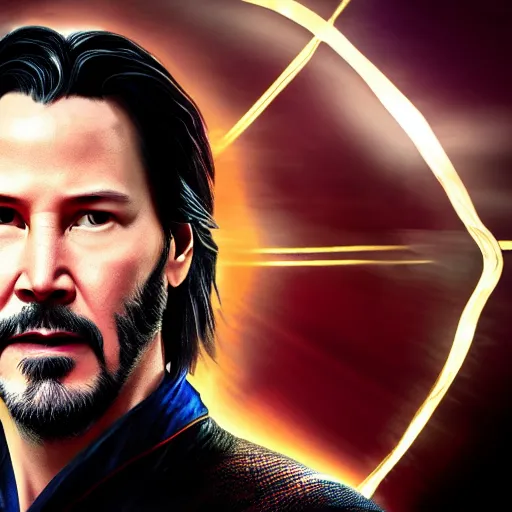 Prompt: Keanu Reeves as Dr. Strange, mcu, concept art, high definition photography, professional photography, 8k