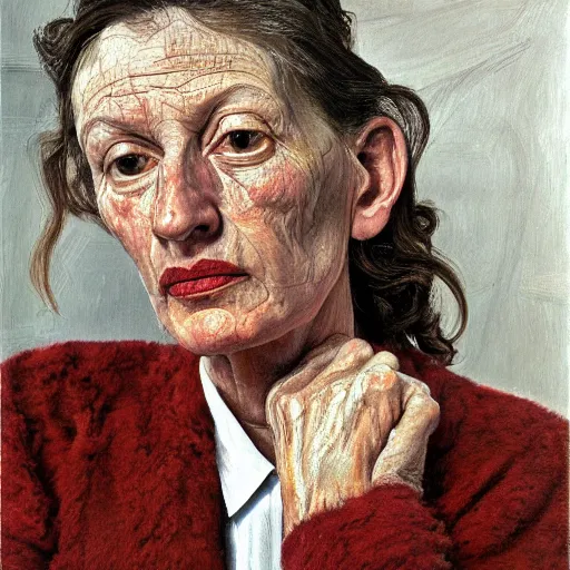 Prompt: high quality high detail painting by lucian freud, hd, pretty charismatic woman, photorealistic lighting