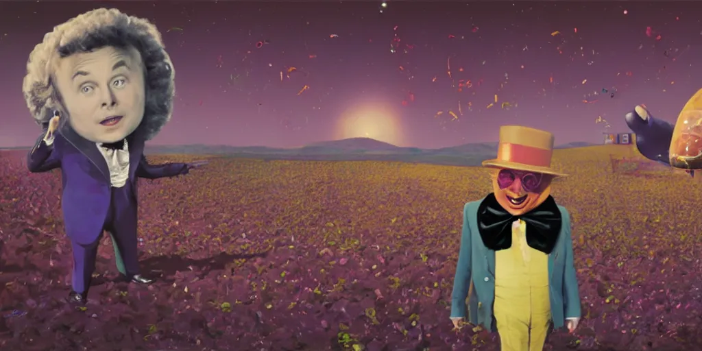 Image similar to Elon Musk as Willy Wonka, created by Scott Listfield