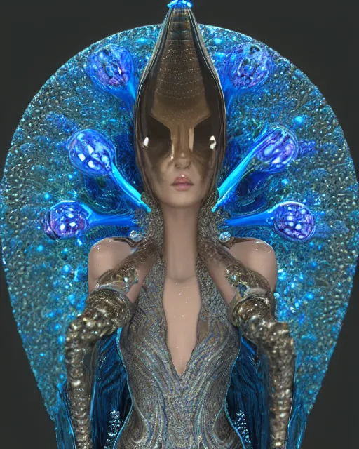 Prompt: a highly detailed metahuman 4 k close up render of an alien goddess bella hadid monument crying in iris van herpen dress schiaparelli in diamonds crystals swarovski and jewelry iridescent in style of alphonse mucha gustav klimt trending on artstation made in unreal engine 4