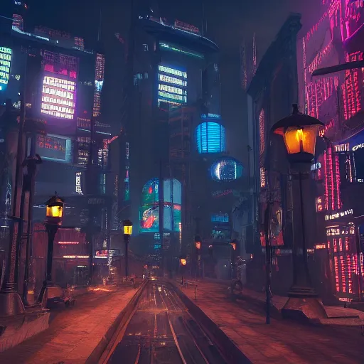 Image similar to a victorian cyberpunk city ,Cinematic Lighting ,4k,