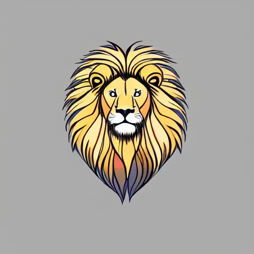 Prompt: one lion illustration on a grey flat background