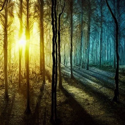Prompt: bright nordic forest, sparkling spirits, detailed wide shot, ink, ground detailed, wet eyes reflecting into eyes reflecting into infinity, beautiful lighting