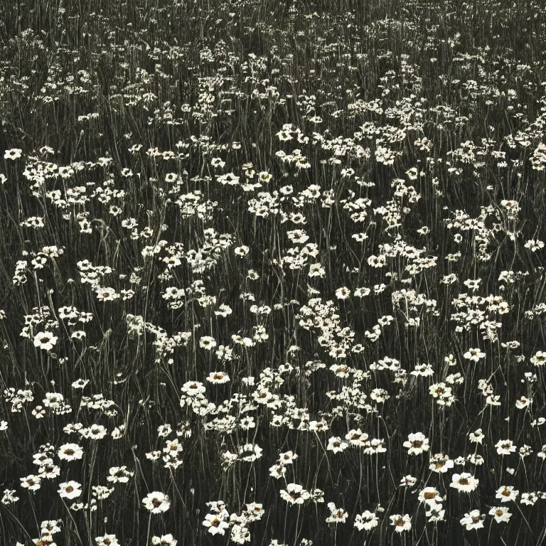Prompt: dark illustration of abandoned skeleton bones in a meadow of flowers