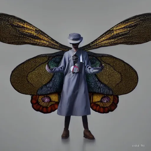 Image similar to 4K headshot of mothman with a mushroom hat and rouch clothes with giant wings , intricate face , flawless anime cel animation by Manabu Oshashi and Satoshi Kon, professionally post-processed , beautiful, scary, symmetry accurate features, epic, octane rendered, anime masterpiece, accurate