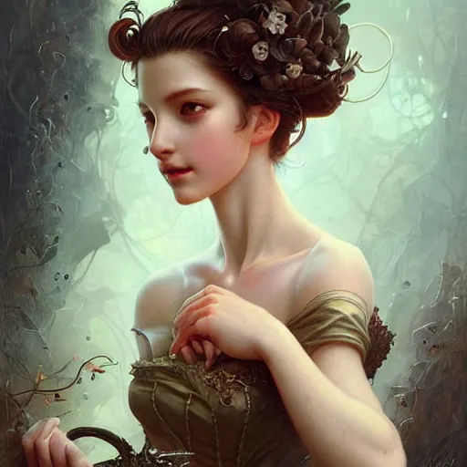 Image similar to aerith gainsborough, intricate, elegant, highly detailed, smooth, sharp focus, award - winning, masterpiece, in the style of tom bagshaw, cedric peyravernay, peter mohrbacher, pinterest