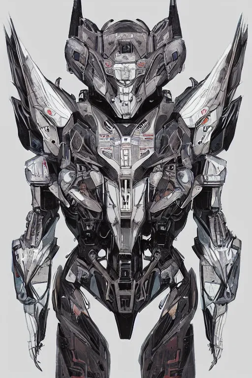 Image similar to very symmetrical!! full body illustrations of mecha, pen and ink, moderately detailed, concept art, wings spread, cyborg wing, artstation, deviantart, pinterest