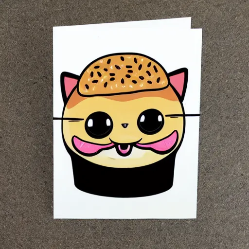 Prompt: cute and powerful cat burger card