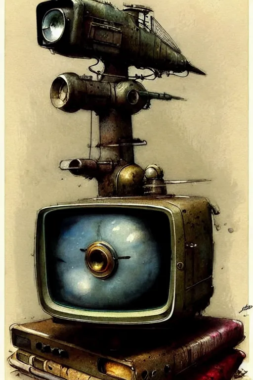 Prompt: (((((1950s steam powered TV . muted colors.))))) by Jean-Baptiste Monge !!!!!!!!!!!!!!!!!!!!!!!!!!!