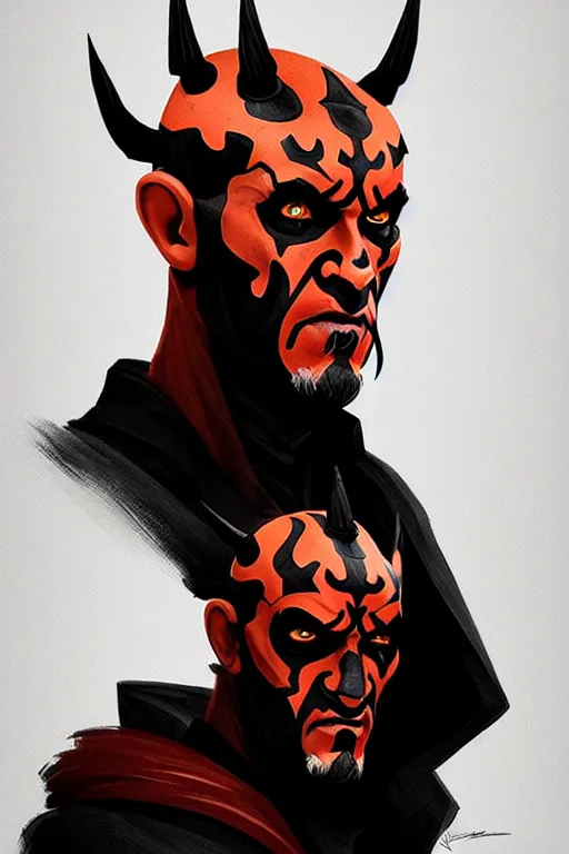 Image similar to a portrait of the darth maul from star wars, cyberpunk, short beard, high - contrast, intricate, elegant, highly detailed, digital painting, artstation, concept art, smooth, sharp focus, illustration