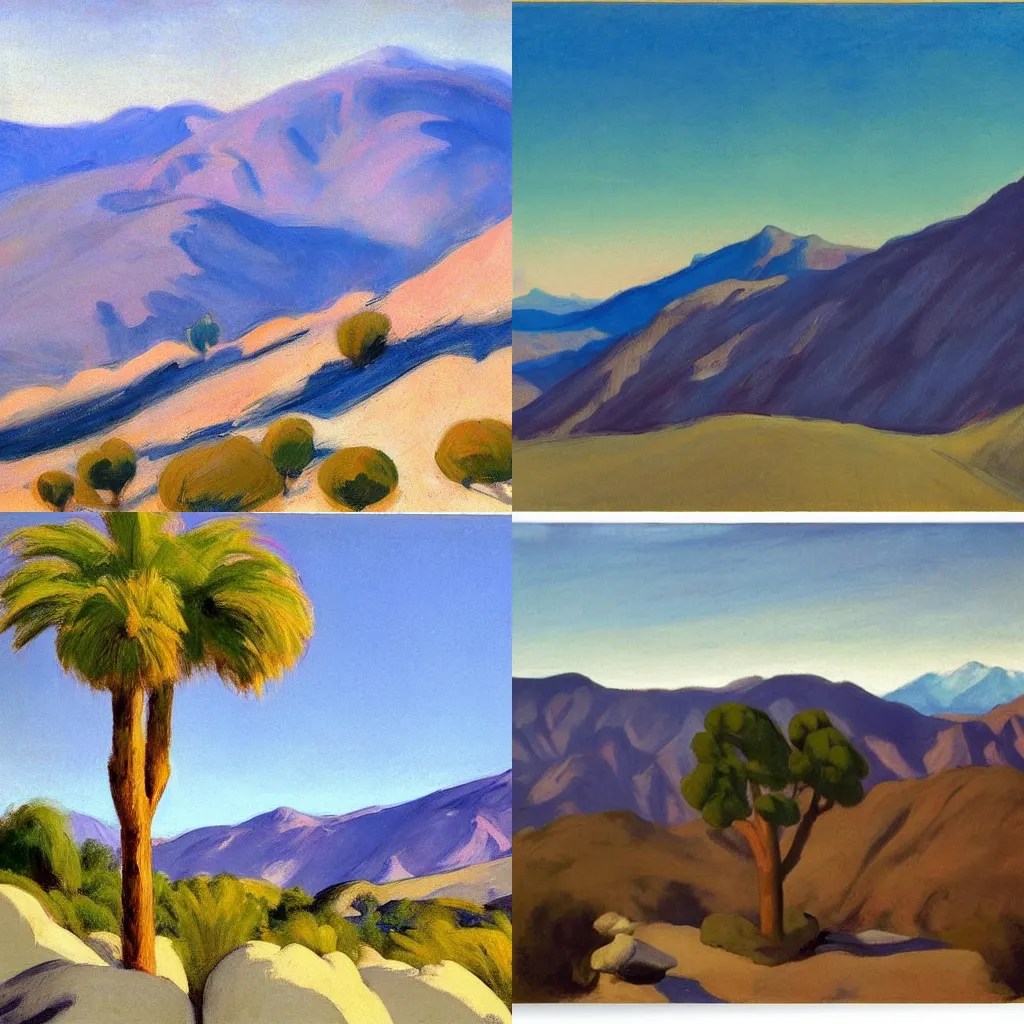 Prompt: palm springs mountains mountainscape by Edward hopper