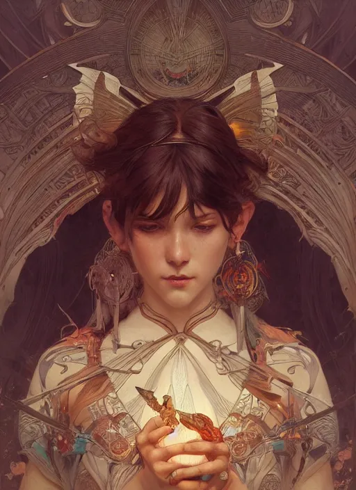 Image similar to a magical artefact, intricate, sharp focus, illustration, highly detailed, digital painting, concept art, matte, art by wlop and artgerm and greg rutkowski and alphonse mucha, masterpiece