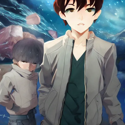 Image similar to portrait of a tragic boy who wanders the town of crystals, anime fantasy illustration by tomoyuki yamasaki, kyoto studio, madhouse, ufotable, trending on artstation