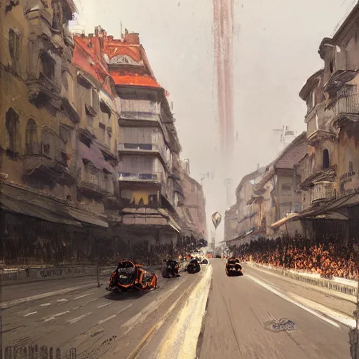 Prompt: a beautiful picture of a car race in the streets of monaco by greg rutkowski and theophile - alexandre steinlen trending on artstation