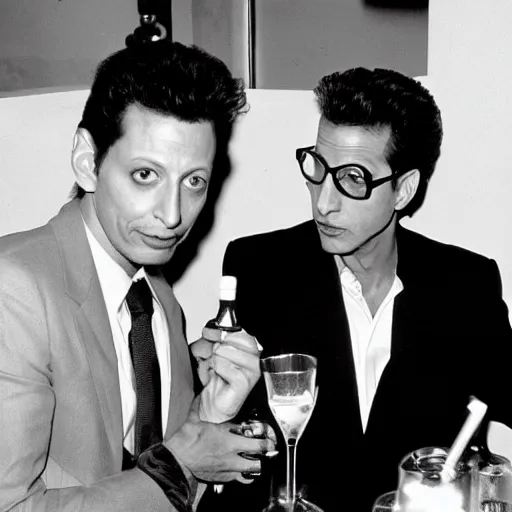 Image similar to jeff goldblum having a drink with christopher walken