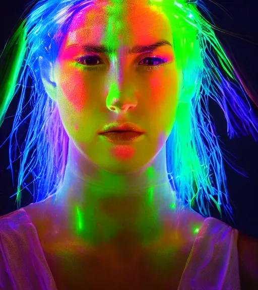 Image similar to lightpainting luminescent portrait, diffuse luminescent lightpainting, intricate wiccan rainbow lightpainting, elegant light, highly detailed zen prisms, lifelike, fully photorealistic, artstation, luminescent beautiful concept art, smoothened, sharp luminescent focus, sharp art by john collier, michael bosanko