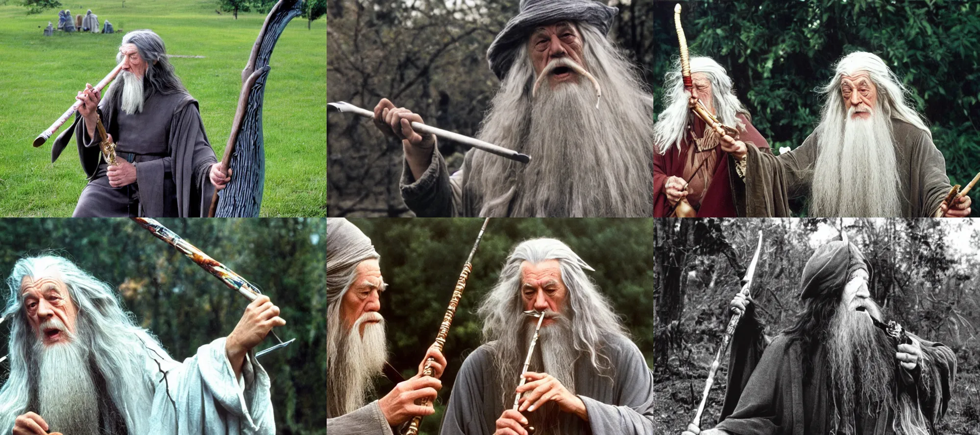 Prompt: gandalf playing the flute on woodstock