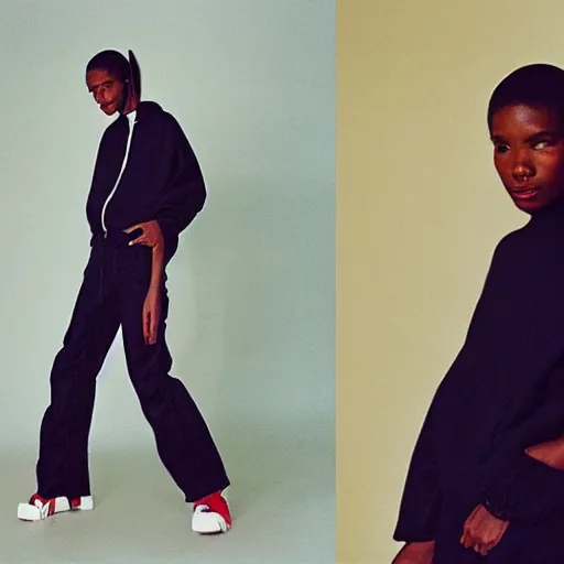 Image similar to realistic photoshooting for a new ssense!!! lookbook, color film photography, photo of a woman, photo in style of tyler mitchell, 3 5 mm, featured on vogue