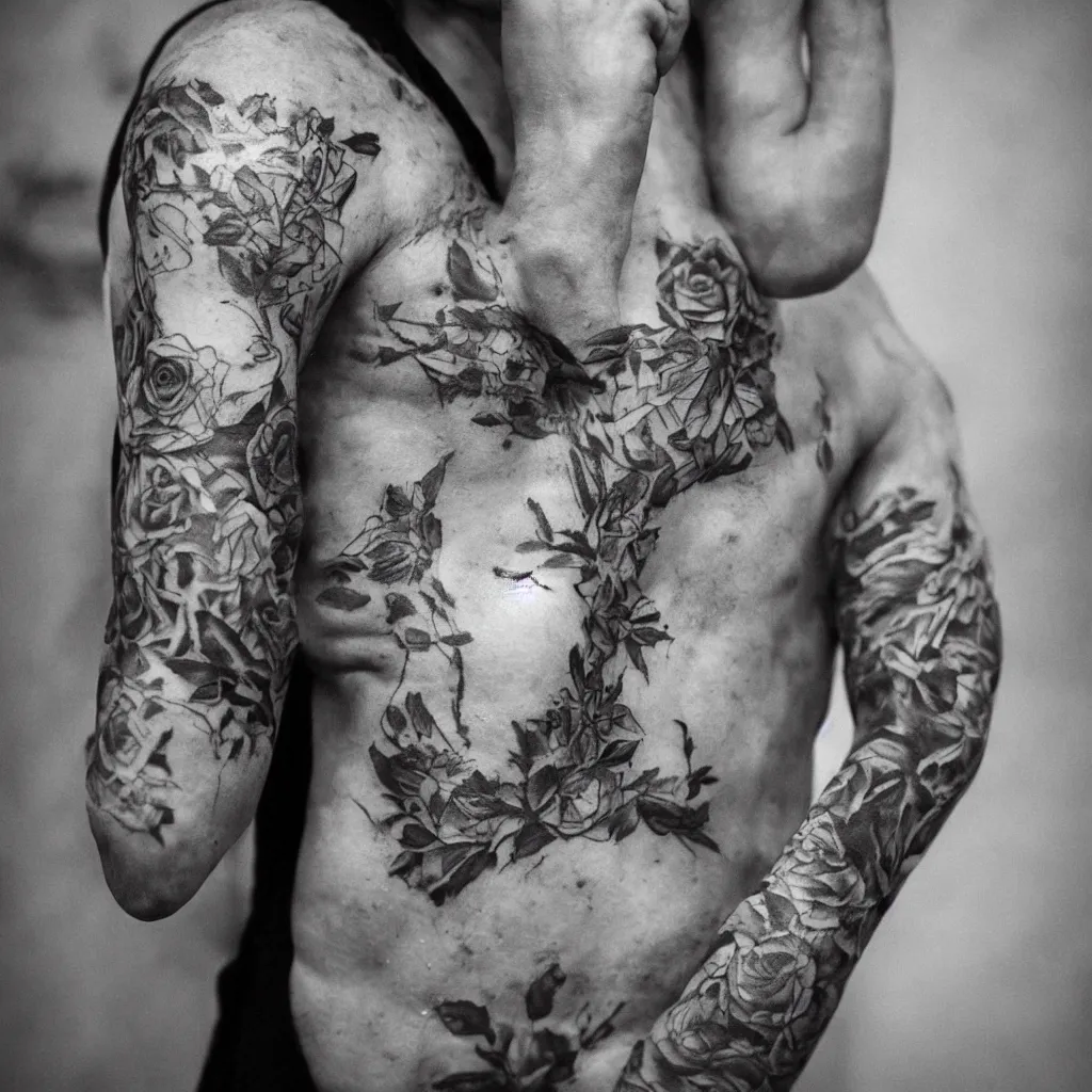 Image similar to тюремные наколки, photorealistic photo of russian prison tattoos, russian criminal tattoos, nakolki, sergei vasiliev photography