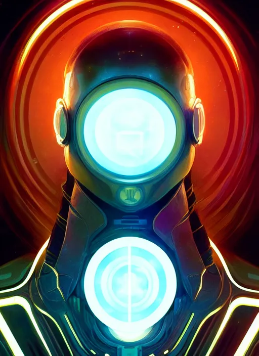 Image similar to symmetry portrait of reece pacheco, sci - fi, tech wear, glowing lights intricate, elegant, highly detailed, digital painting, artstation, concept art, smooth, sharp focus, illustration, art by artgerm and greg rutkowski and alphonse mucha