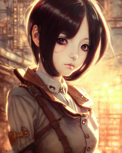 Image similar to portrait Anime Girl steampunk cute-fine-face, pretty face, realistic shaded Perfect face, fine details. Anime. Bioshock steampunk realistic shaded lighting by katsuhiro otomo ghost-in-the-shell, magali villeneuve, artgerm, rutkowski Jeremy Lipkin and Giuseppe Dangelico Pino and Michael Garmash and Rob Rey