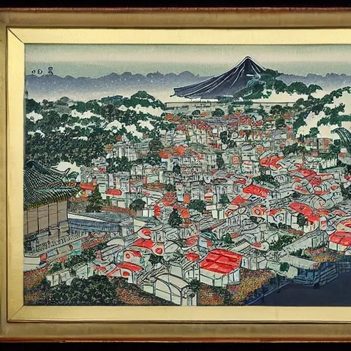 Prompt: painting of a japanese city, in a peredvizhniki style