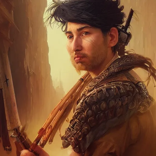 Prompt: Hyper realistic detailed portrait of a Kurdish samurai, Stephen Bliss, unreal engine, fantasy art by Greg Rutkowski, Loish, Rhads, ferdinand knab, Makoto Shinkai and Lois van baarle, ilya kuvshinov, rossdraws, Tom Bagshaw, alphonse mucha, global illumination, radiant light, detailed and intricate environment, highly detailed, award winning art