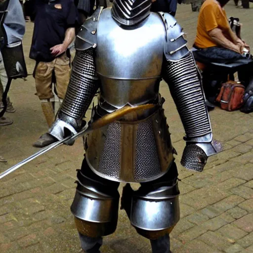 Prompt: a medieval armored knight, photo taken by a cell phone