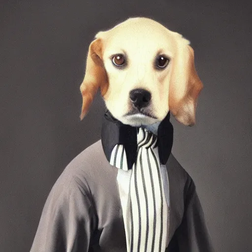 Prompt: dog wearing a tie, 1 8 th century style