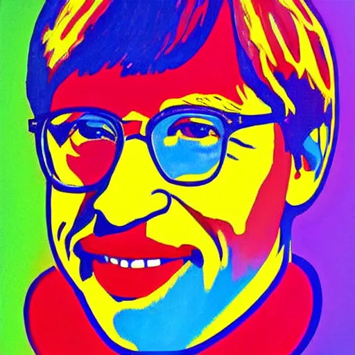 Prompt: Peter Max portrait of Bill Gates on acid