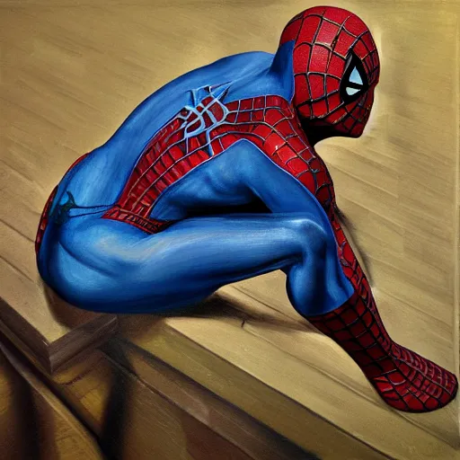 Image similar to high quality high detail painting by lucian freud, hd, portrait of spiderman, photorealistic lighting