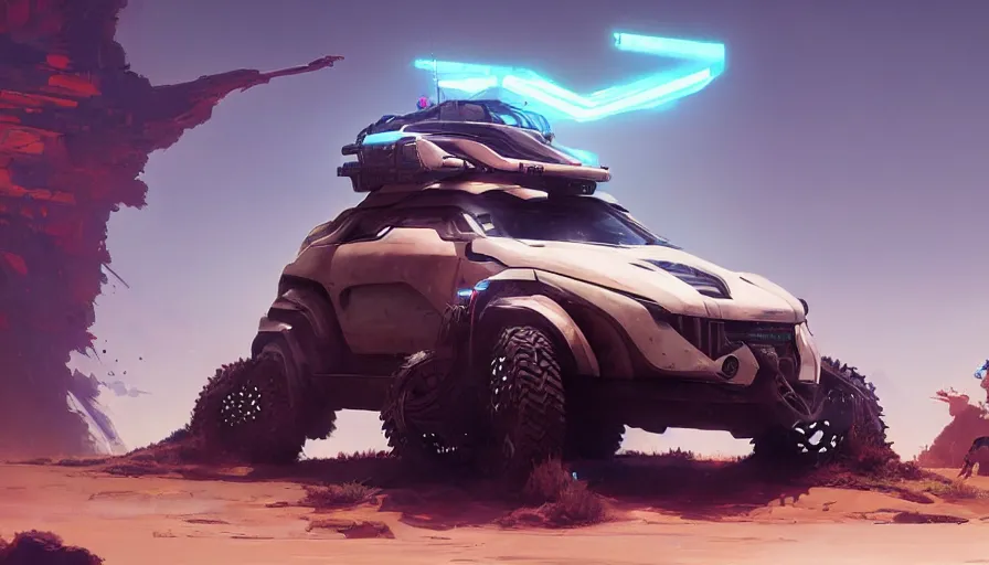 Prompt: a futuristic offroad suv by cory loftis, fenghua zhong, ryohei hase, ismail inceoglu and ruan jia. volumetric light, detailed, octane render, horizon zero dawn