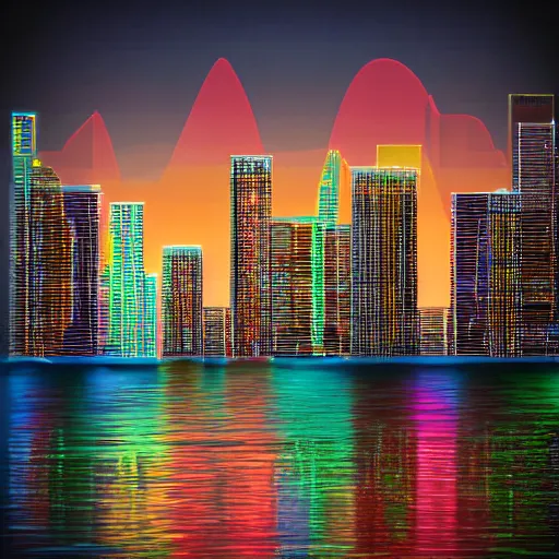 Image similar to miami as atlantis, castles, neon signs, realistic