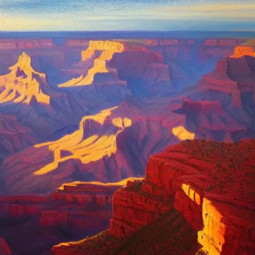 Prompt: masterpiece grand canyon by Jessica Rossier and O'Keefe, highly detailed, pastels