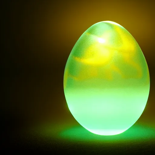 Prompt: a translucent dragon egg shining in the dark. symmetrical. octane render, 8 k