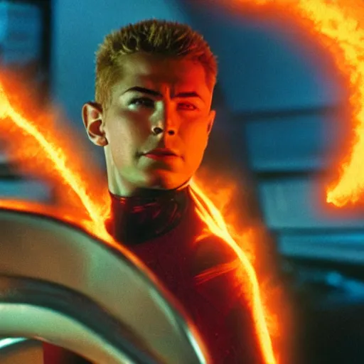 Image similar to a colourful lighting, autochrome image of Johnny storm from fantastic four, 4K, photoreal, highly detailed.