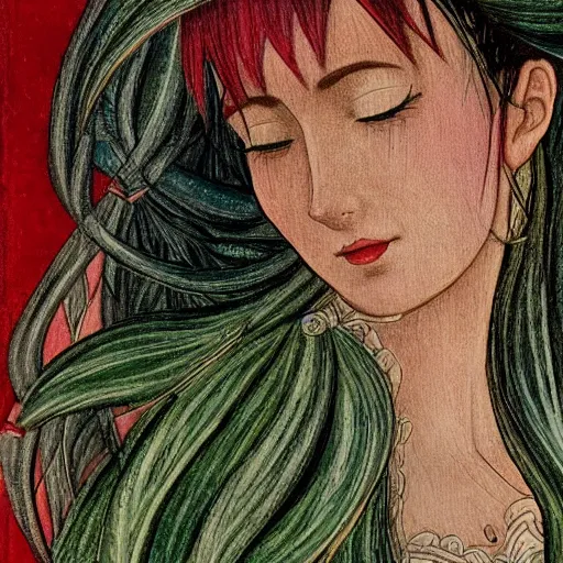 Prompt: Tifa Lockheart drawn by Botticelli, intricate and vibrant natural colours, Exquisite detail