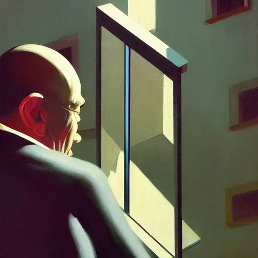 Image similar to Portrait of a man wearing a business day dreaming, very coherent, painted by Edward Hopper, Wayne Barlowe, painted by James Gilleard, airbrush, art by JamesJean