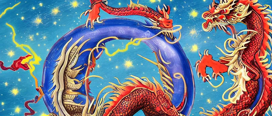 Prompt: A Chinese dragon guards the cosmic portal