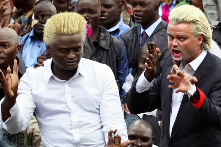 Prompt: african geert wilders speaking to a crowd