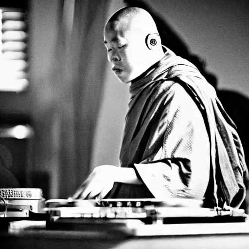 Image similar to a monk on the dj decks