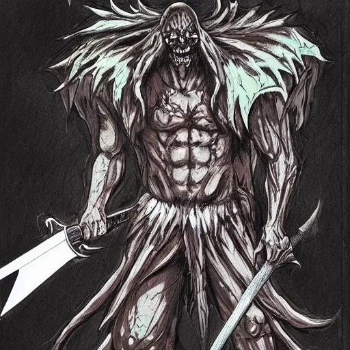 Prompt: a demonic creature with a sword in his hand, concept art by Kishi Ganku, featured on pixiv, shock art, apocalypse art, official art, cosmic horror