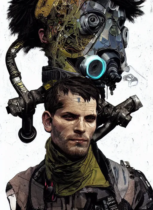 Image similar to cyberpunk climber. portrait by ashley wood and alphonse mucha and laurie greasley and josan gonzalez and james gurney. splinter cell, apex legends, rb 6 s, hl 2, d & d, cyberpunk 2 0 7 7. realistic face. character clothing. vivid color. dystopian setting.